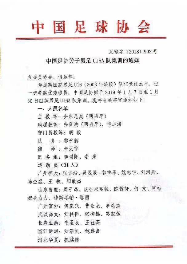 开云下载-安东尼奥19年初带中国U16A队集训，如今刘浩帆与鲍盛鑫仍在队
